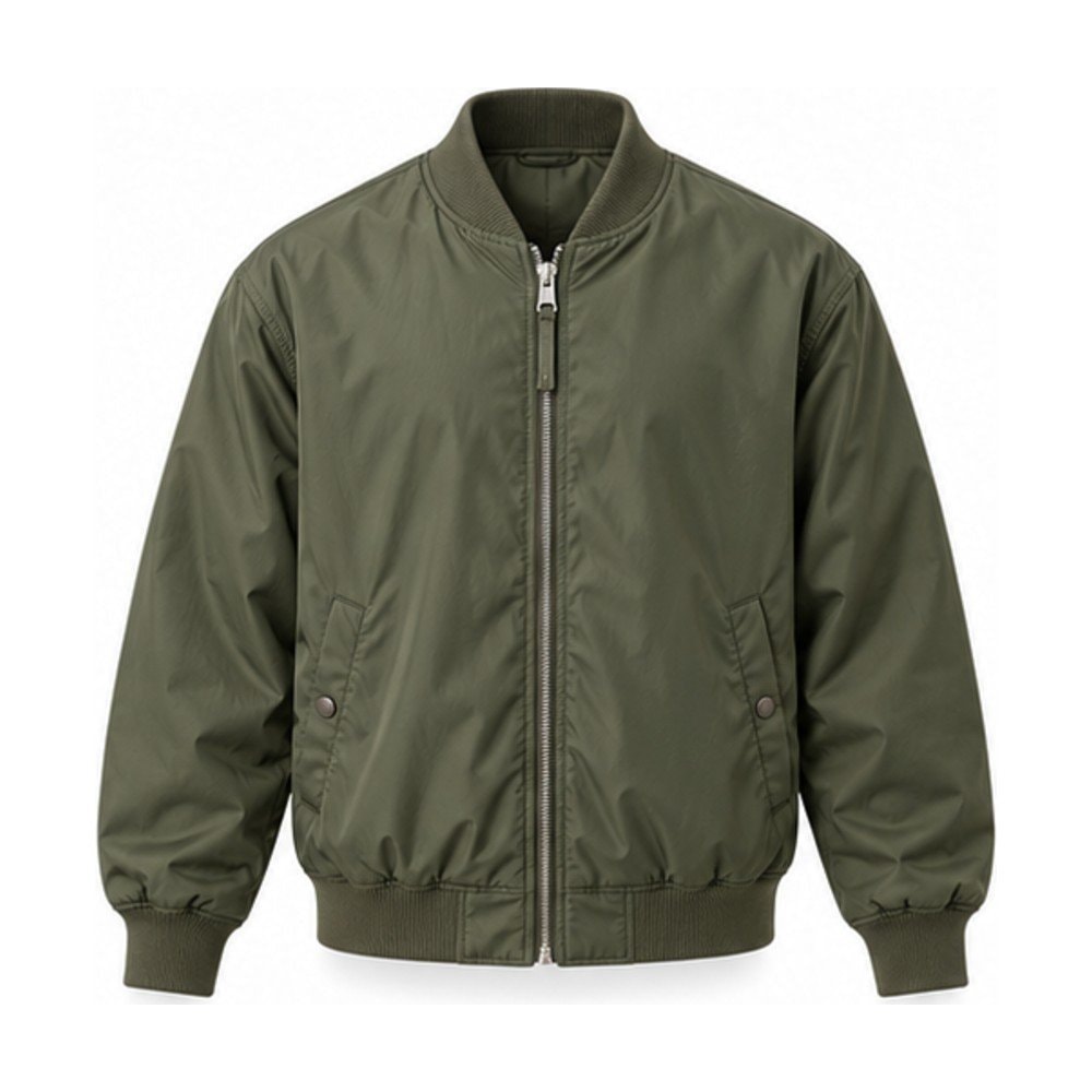 Lightweight Nylon Bomber Jacket in Olive