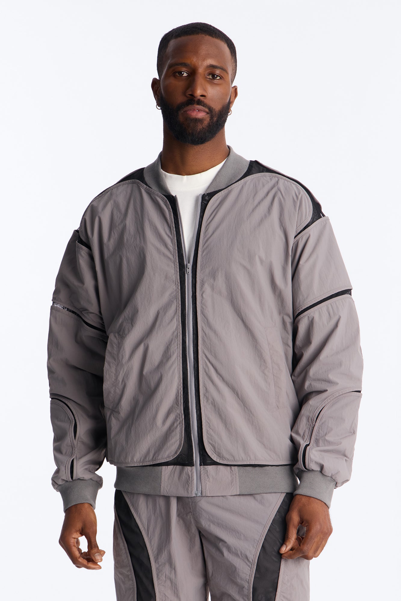 Courtside Mesh Paneled Bomber Jacket - Charcoal