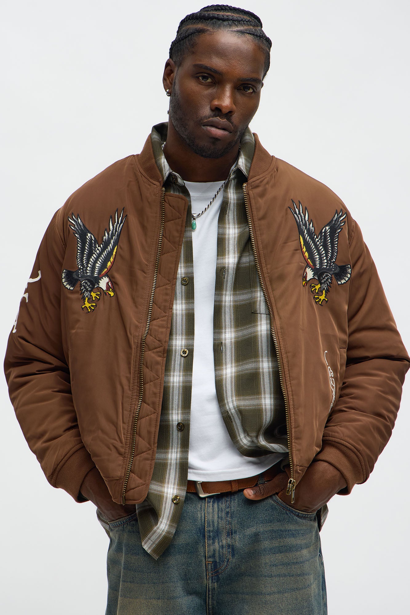 Ed Hardy Revival Padded Bomber Jacket in Brown