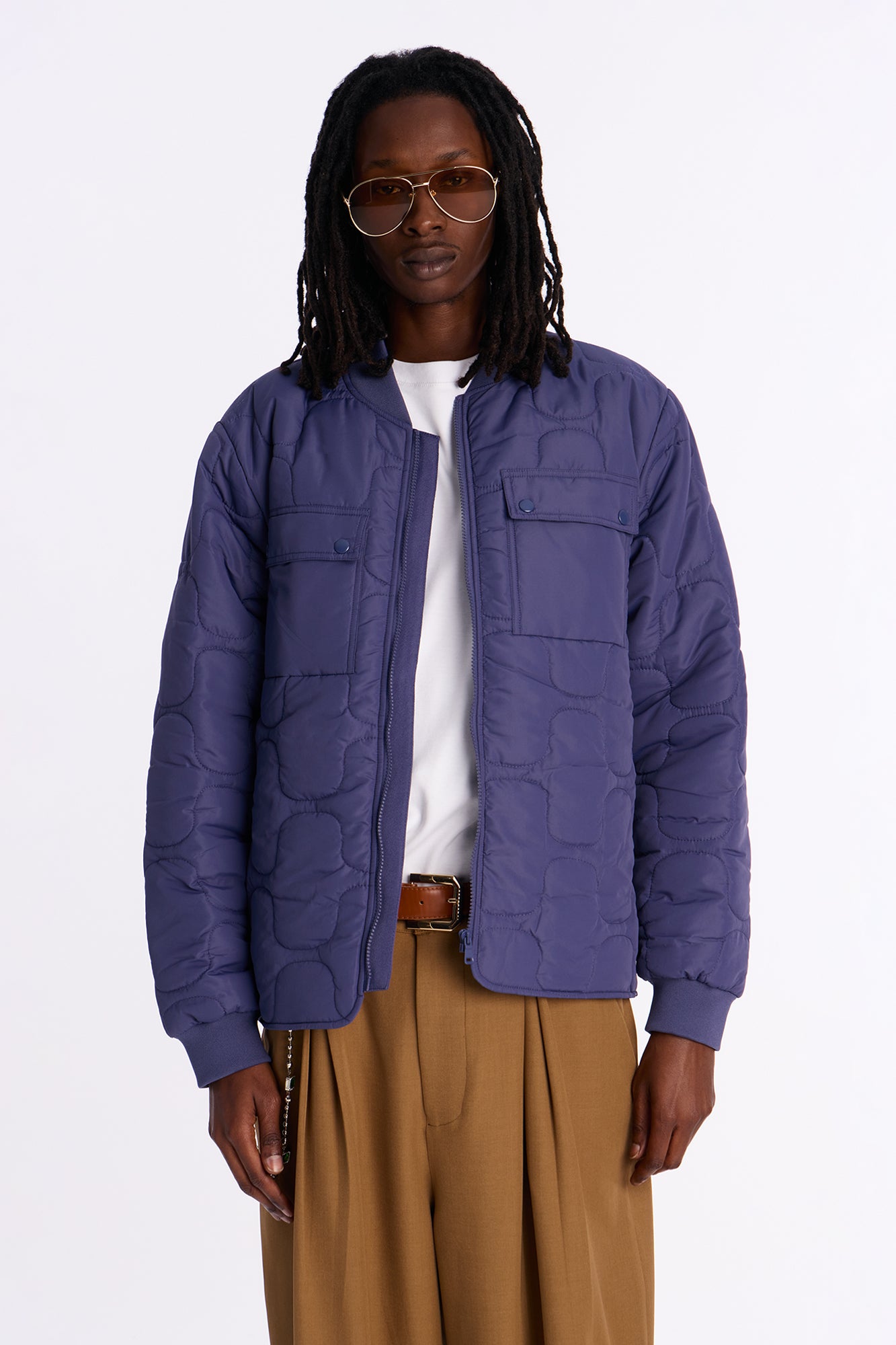 Geo Quilted Jacket - Blue Lightweight Puffer for Women