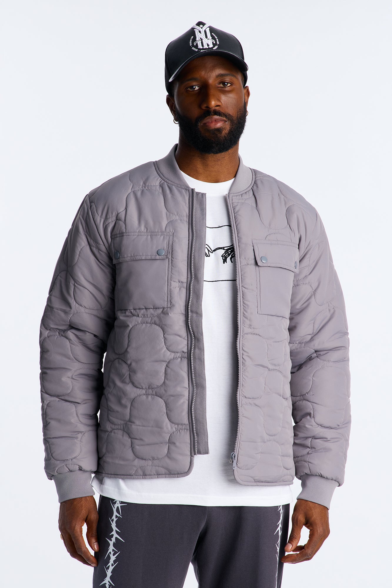 Geo Quilted Jacket - Grey - Men's Lightweight Puffer Jacket