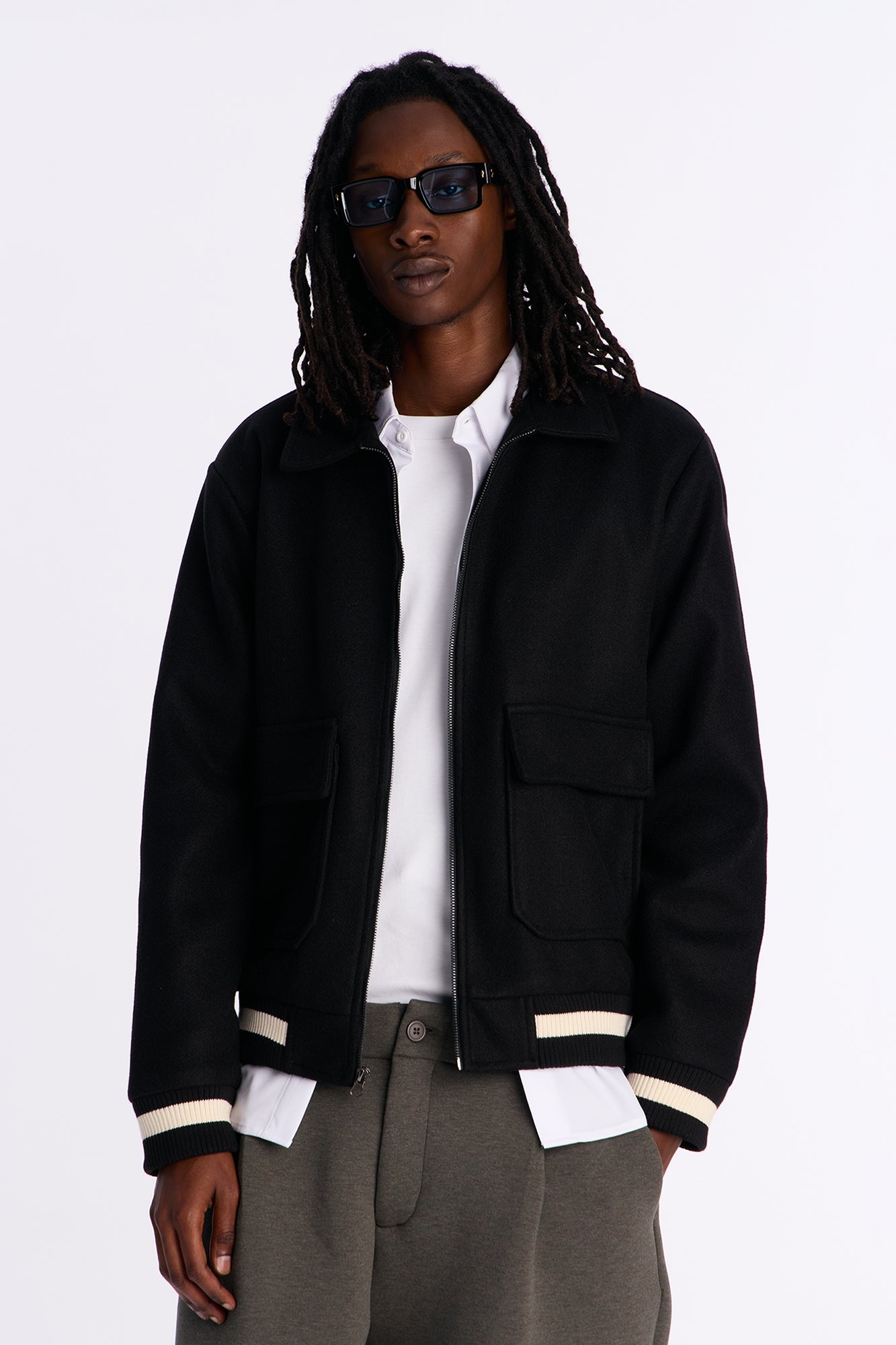 Retro Rib Wool Varsity Jacket - Black
