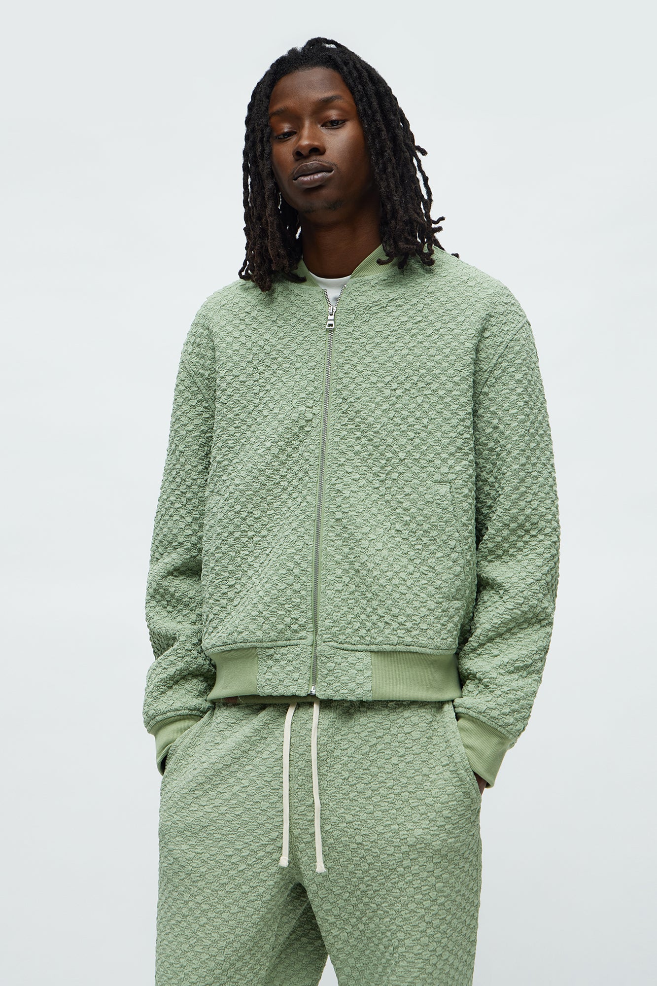 Soho Weave Bomber Jacket - Sage Green, Men's Fashion Outerwear