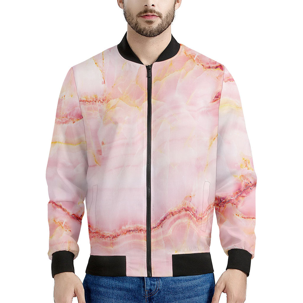 Pink Marble Print Men's Bomber Jacket