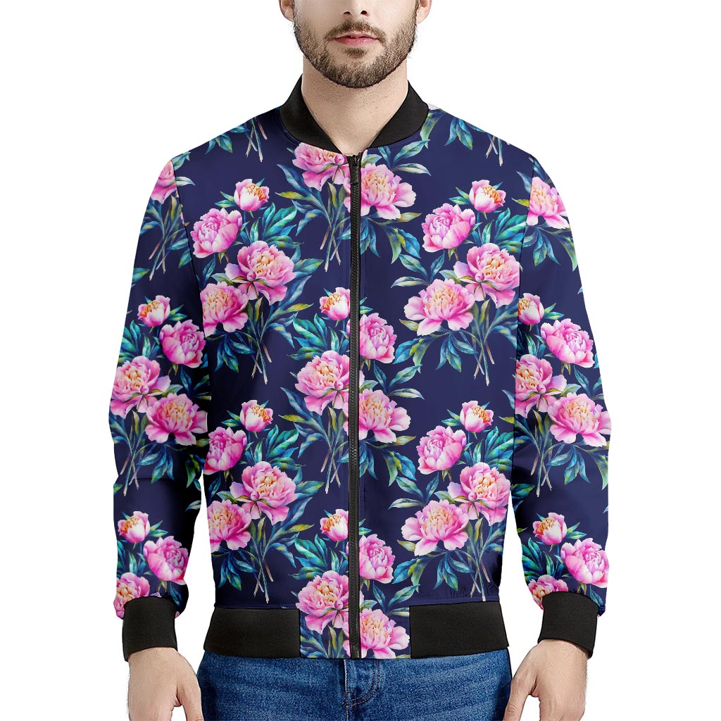 Pink Peony Floral Flower Pattern Print Men's Bomber Jacket