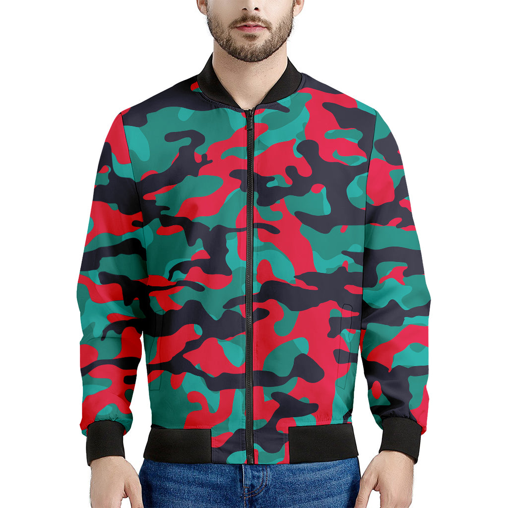 Pink Teal And Black Camouflage Print Men's Bomber Jacket