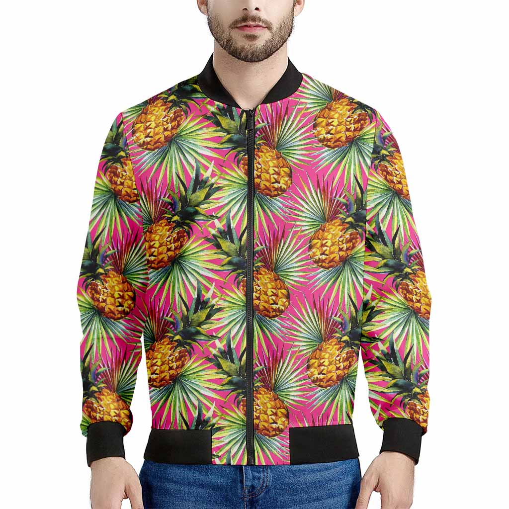 Pink Watercolor Pineapple Pattern Print Men's Bomber Jacket