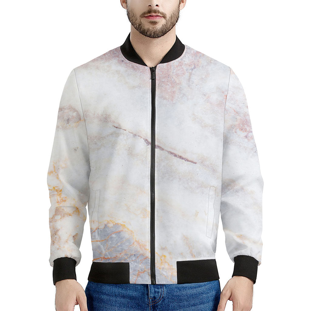 Pink White Grey Marble Print Men's Bomber Jacket